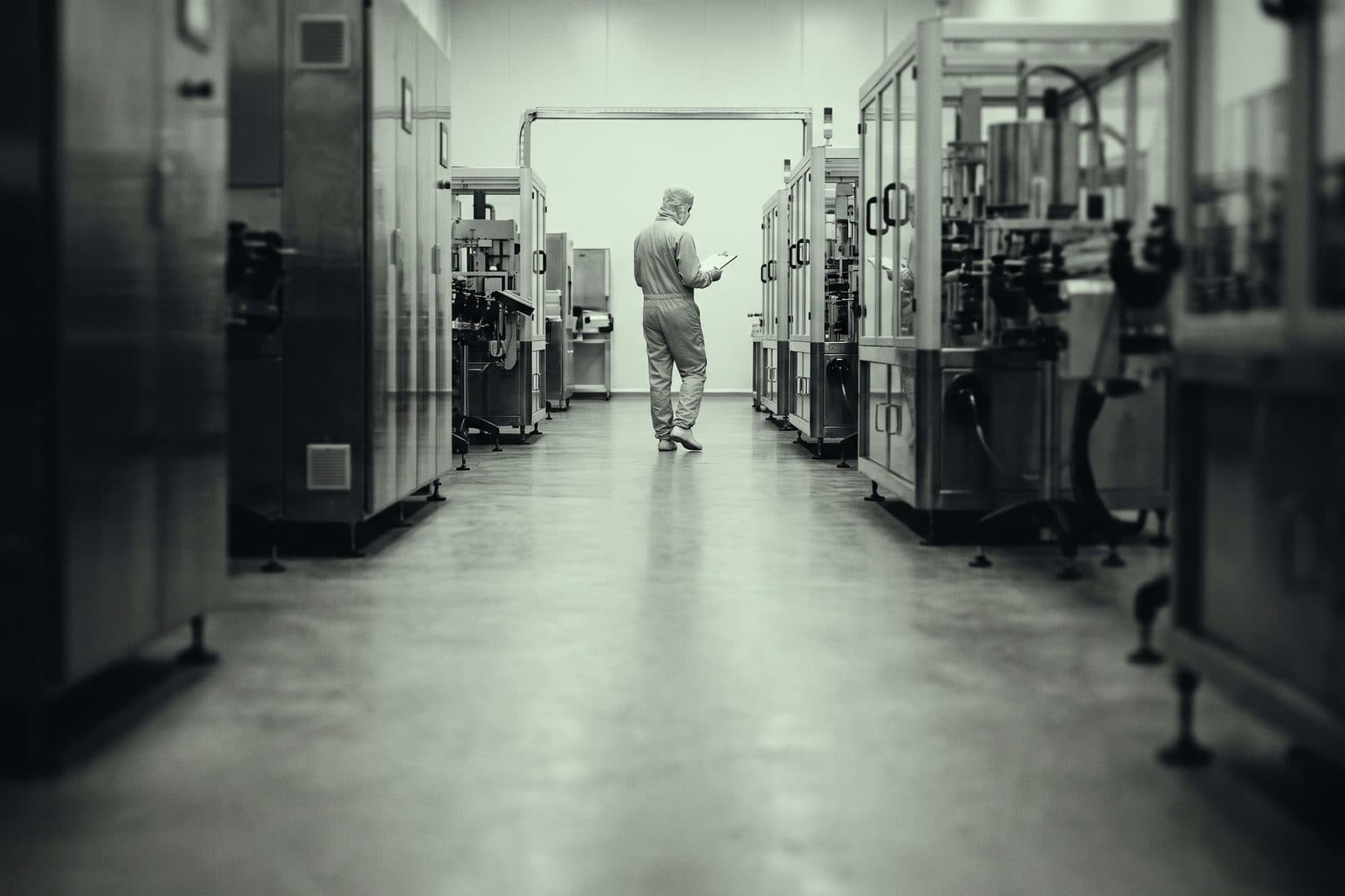 A battery cell production line inside a plant