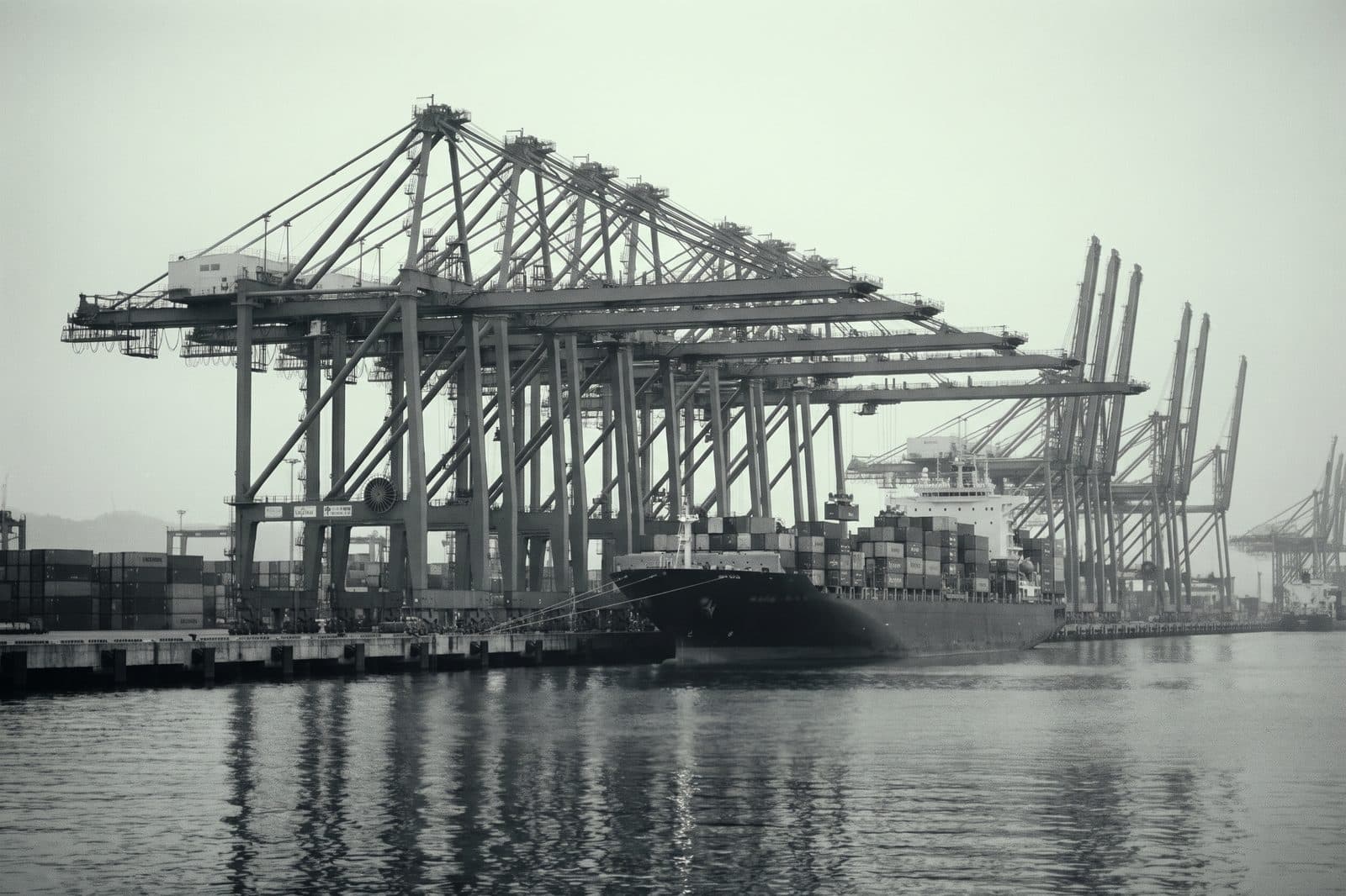 Gantry cranes over a laden container ship at Busan New Port